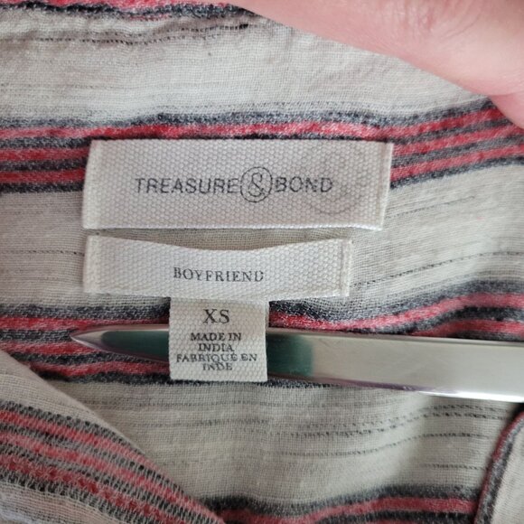 Treasure & Bond Boyfriend Fit Striped Button Down Shirt Womens Size XS Casual - Picture 6 of 7